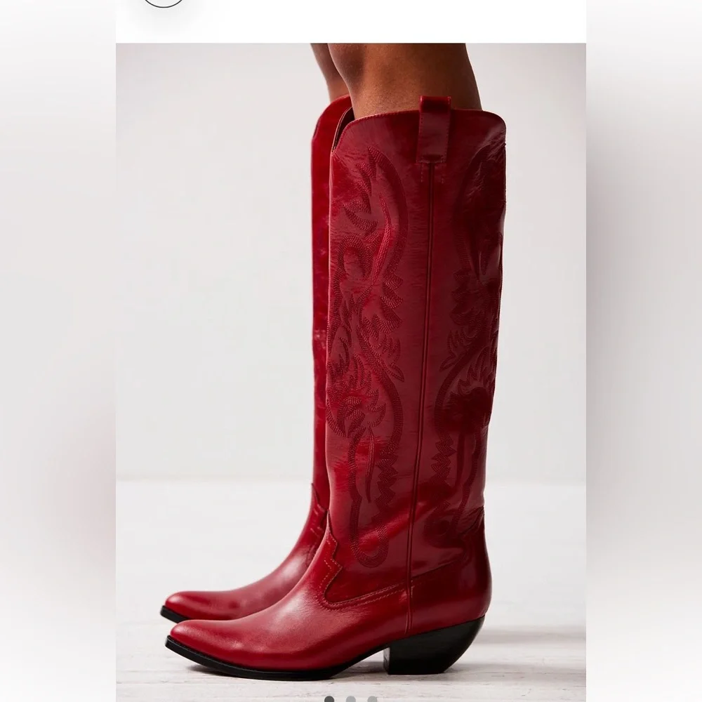 Free People Festival Leather Finn Tall red western boot 8.5 - Picture 3 of 12
